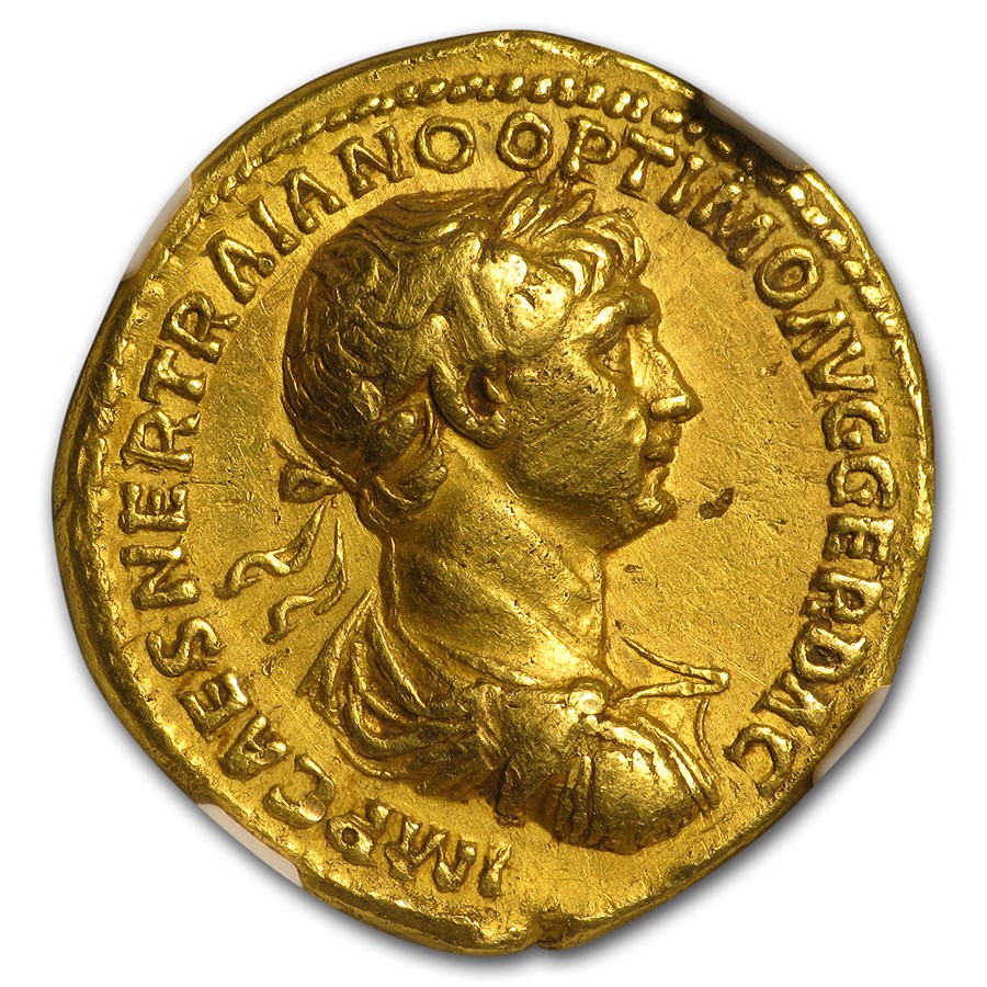 Roman Gold Aureus Emperor Trajan (98117 AD) XF NGC Ancient